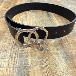 Express Black Double Circle Buckle Belt XS Silver Hardware Waist Belt Women